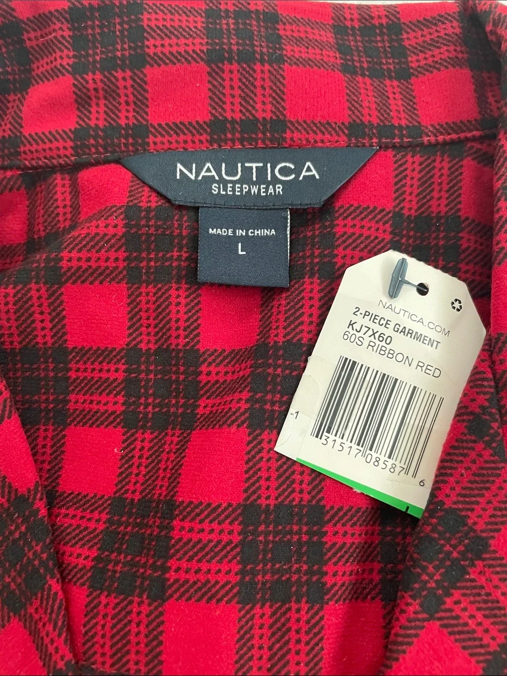 Nautica Red and Navy Plaid Men’s Pajama Set Size L